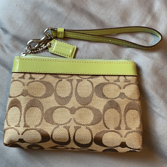 Coach green and tan wristlet - Picture 4 of 10